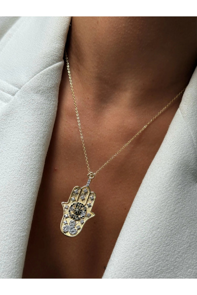 ZENA ACCESSORİES Fatma Ana El Çelik Gold Kolye