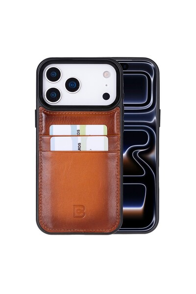 Bouletta , Apple iPhone 17 Pro Max için, Hakiki Deri, El Yapımı Kartlıklı Kıl...