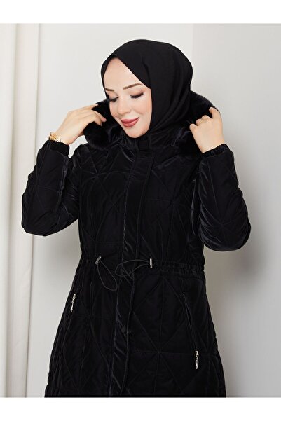 KMKkombin Women's Quilted Waist-Tieded Medium-Length Puffer Jacket Coat 205