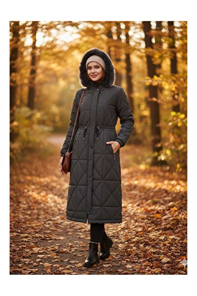 KMKkombin Women's Quilted Waist-Tieded Medium-Length Puffer Jacket Coat 205