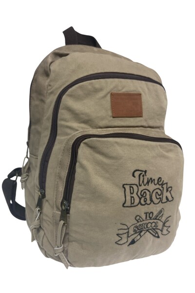 Old Cotton Quality Black Vintage Casual Printed Design Daily Outing School Backpack Revilla Bag 28X38Cm