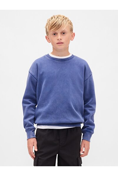 GAP Erkek Çocuk Koyu Mavi VintageSoft Relaxed Bisiklet Yaka Sweatshirt
