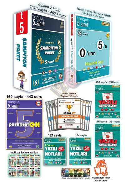Tonguç Yayınları 5. Sınıf Şampiyonlar Ligi 1. 2. Dönem Yazılı Notları Denemel...