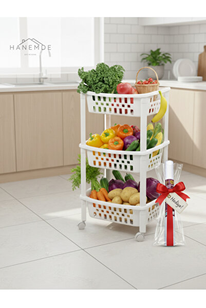 hanemde Multi 3 Katlı Sepet Düzenleyici 40 x 29,5 x 70 cm Org-78 Raf Örtüsü H...