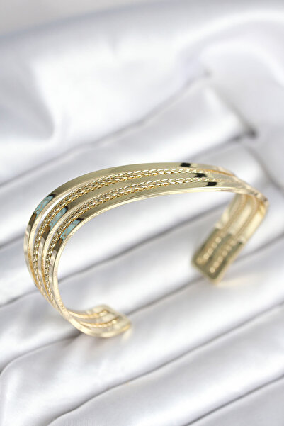 Lisinya سوار نسائي من النحاس الذهبي اللون بتصميم شريط مائل - TYGOO