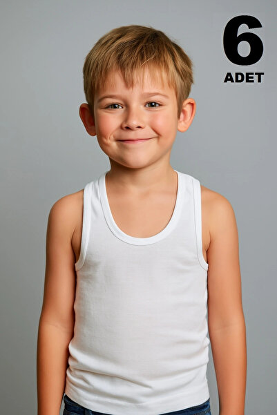 Erdenay Tekstil Boys' Undershirt 100% Cotton Oval Neck Pack of 6