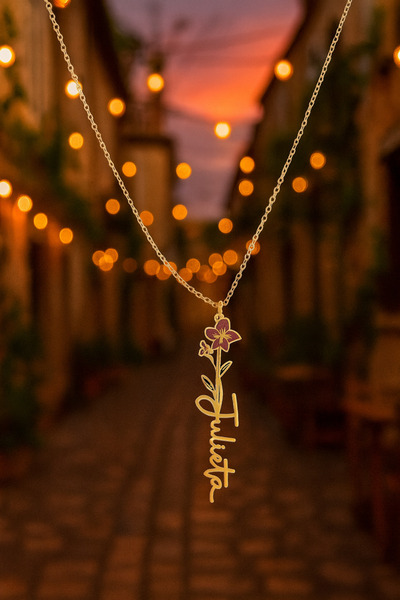 Soleildor 925 ayar Orijinal Gümüş Kişiye Özel Renkli Doğum Çiçeği İsimli Gümü...