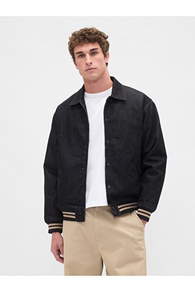 GAP Erkek Siyah Oversized Varsity Denim Ceket