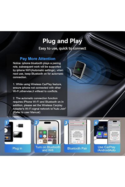 NO N4ME UOEPOWA Apple & Android Auto Wireless Adapter