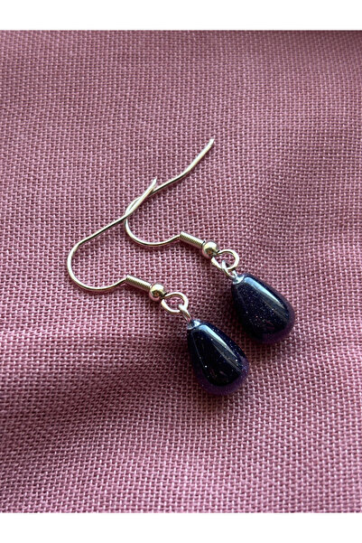 ayrestyle Navy Blue Star Natural Stone Drop Model Women's Hook Earrings - Silver Color