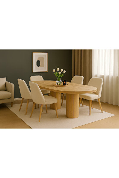 Arvessohome Ada 180x90x75cm (36MM KALIN KENARLI) Oval Yemek Masası (SANDALYE ...