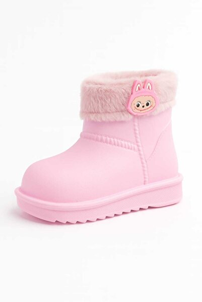 KİCKSPRİNT pembe labubuluu figürlü yünlü kız çocuk yağmur botu kürklü