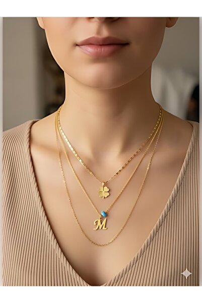 Jewerly Kadın Gold Harmony kombin üçlü M harfli kolye