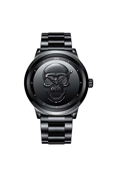 Lige Ceas bărbătesc cu craniu 3D din oțel cu cuarț