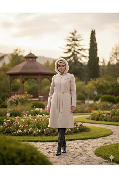 KMKkombin Women's Cashmere Stamp Hooded Fur Coat Coat