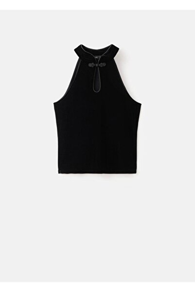 MANGO Woman Halka yaka kadife üst alamar