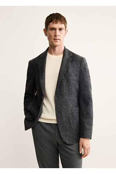 MANGO Man Dar kesim yün karışımlı blazer ceket