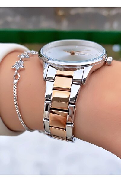 Ferrucci Women's Wristwatch – Rose Silver Steel Band, Minimal Stone Dial, Elegant Design, with Gift Bracelet