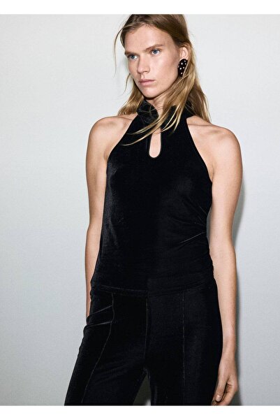 MANGO Woman Halka yaka kadife üst alamar