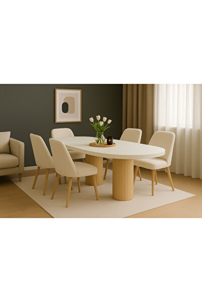 Arvessohome Ada 180x90x75cm (36MM KALIN KENARLI) Oval Yemek Masası (SANDALYE ...