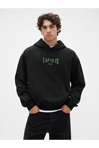 GAP Erkek Siyah Heavyweight 1969 Logo Sweatshirt