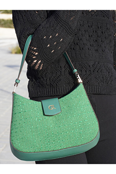 Ceery Siempra Green Genuine Leather Detailed Gold Accessory Women's Shoulder Bag
