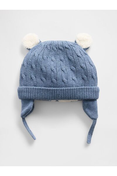 GAP Bebek Mavi Sherpa-Lined Cable-Knit Bear Bere