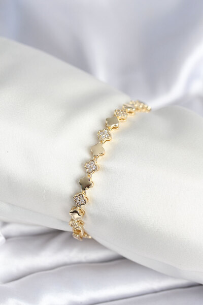 Mustran النحاس الذهب اللون الزركون حجر البرسيم نموذج سوار المرأة