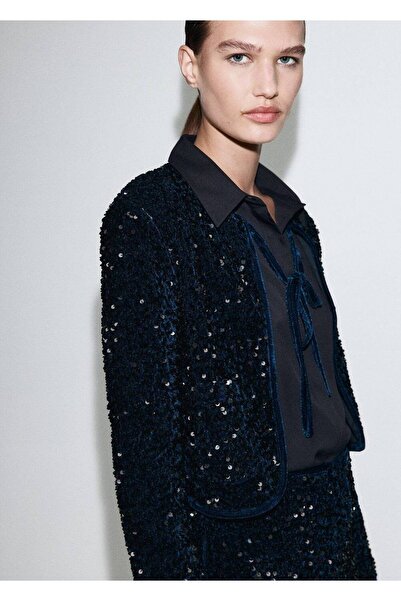 MANGO Woman Payetli bağ detaylı kadife ceket