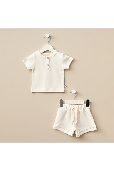 Pasillo Çoçuk Takım Kız ve Erkek Bebek Waffle Dokulu Pamuklu Yazlık Şortlu Ye...