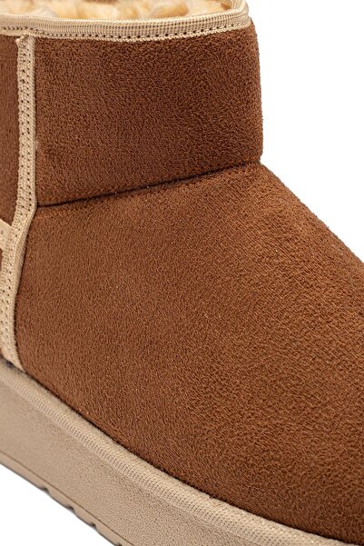 lady classy Kadın Taba Süet Bot Içi Kürklü Bilekte Kısa Topuklu Taban Kışlık Bot