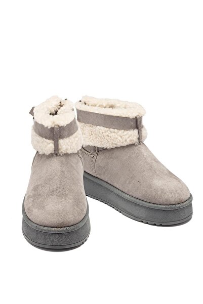 lady classy Жіночі сірі замшеві черевики з хутряною підкладкою, ремінцем на зап'ясті, низьким каблуком і зимовою підошвою