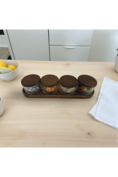 Kulvar Premium 4-Piece Long Wooden Lid Tray Set with Paşabahçe Elysia Glass Breakfast & Snack Bowl Set
