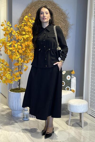 Armine Trend Bel Büzgü Detay Etekli Takım 25KT665 - Siyah