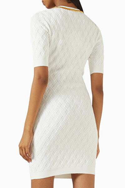 Elisabetta Franchi Diamond Trim Jakar Triko, Metal Detaylı Mini Elbise