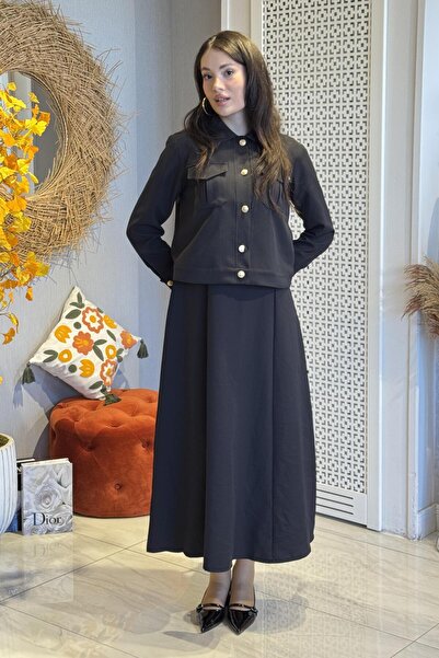 Armine Jile Elbiseli Ceketli Takım 25kt642 - Siyah