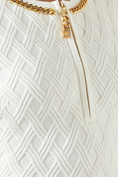 Elisabetta Franchi Diamond Trim Jakar Triko, Metal Detaylı Mini Elbise