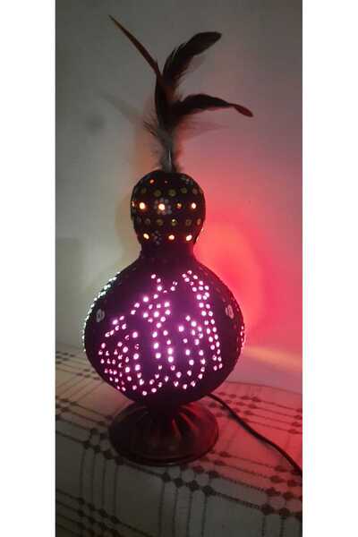 Empressco El Yapımı Renkli Su Kabağı Gece Lambası, Allah Yazılı, Doğal Malzeme