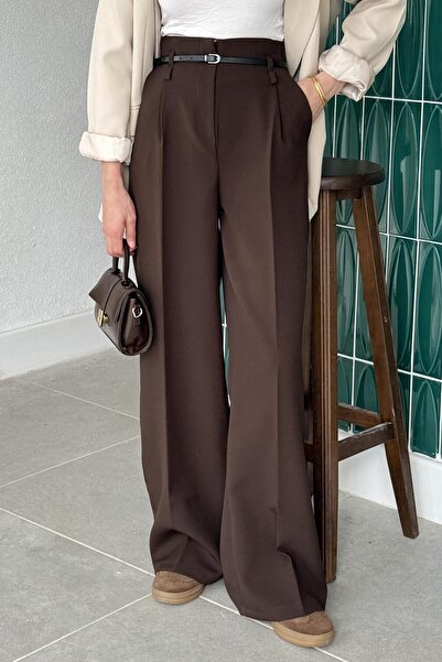 lamelif Панталони с висока талия в тъмнокафяво