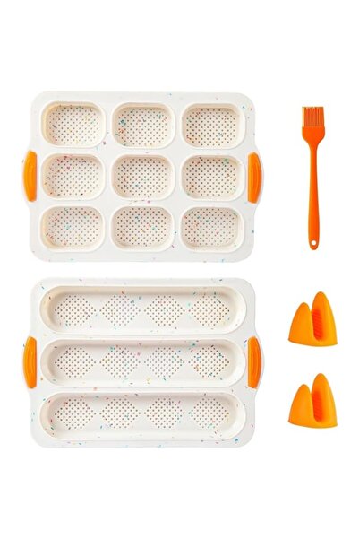 Generic Tazweeq Set of 4 Silicone Baguette Pan with Gloves & Brush, Non-Stick...