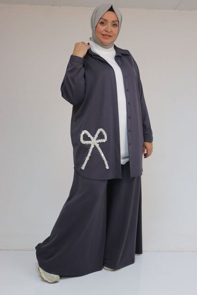 Eslina 57055 Plus Size Shirt with Buttoned Pants Modal Suit - Anthracite