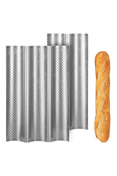 Generic Baguette Bread Pans Set - 2 & 3 Loaf Nonstick Perforated Baking Tray ...