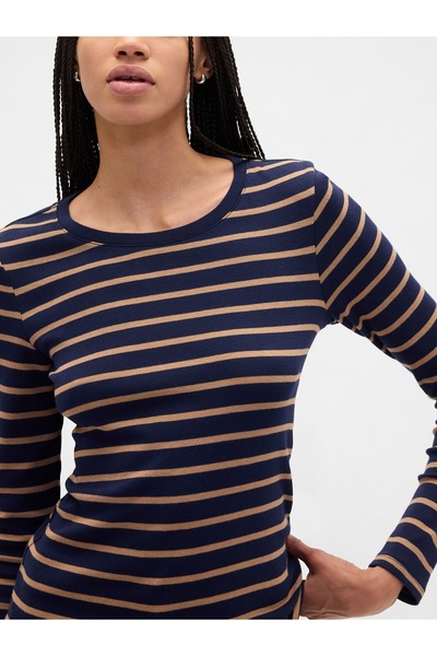 GAP Kadın Lacivert Modern Stripe Crewneck T-Shirt
