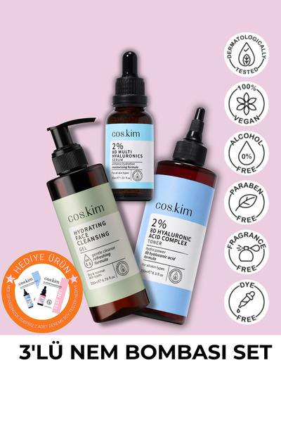 Cos.kim Nemlendirici Cilt Bakımı Set – Tonik, Yüz Temizleyicileri, Serum