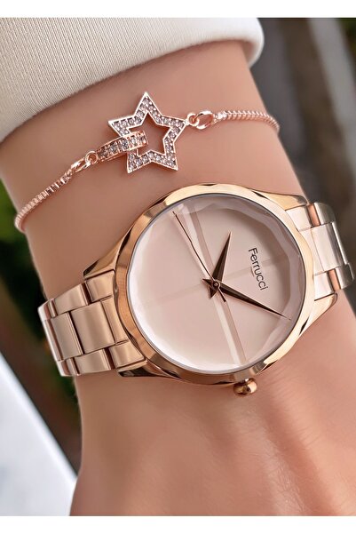 Ferrucci Women's Wristwatch – Rose Gold Steel Band, Crystal Cut Glass, Star Figured Bracelet Gift