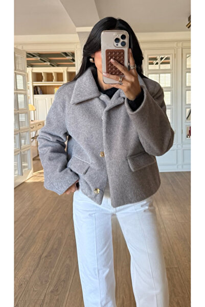 FEMMESTUDIO Жіночий сірий пальто з двома кишенями