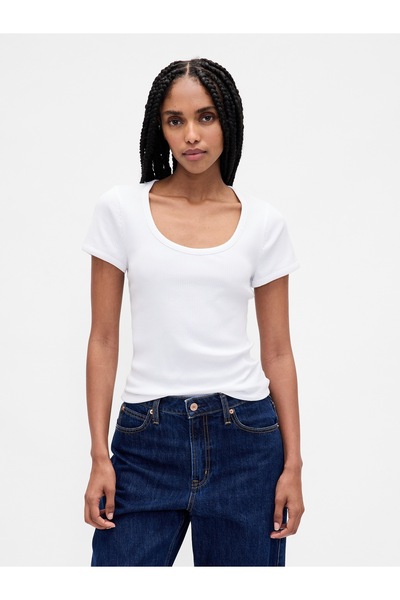 GAP Kadın Beyaz Modern Fitilli Scoop Crop T-Shirt