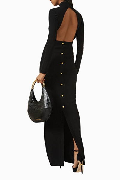 Elisabetta Franchi Jewel Yüksek Yakalı, Açık Sırtlı Maxi Triko Elbise