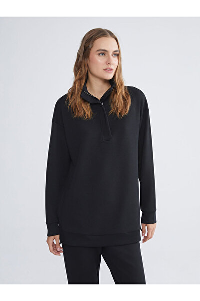 LC Waikiki LCWAIKIKI basic Negru guler ridicat Tunica pentru femei Swea tricou