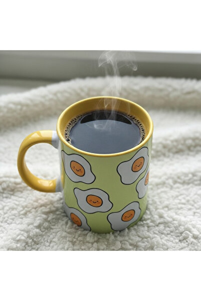 Home Yellow Handle Egg Patterned Mug